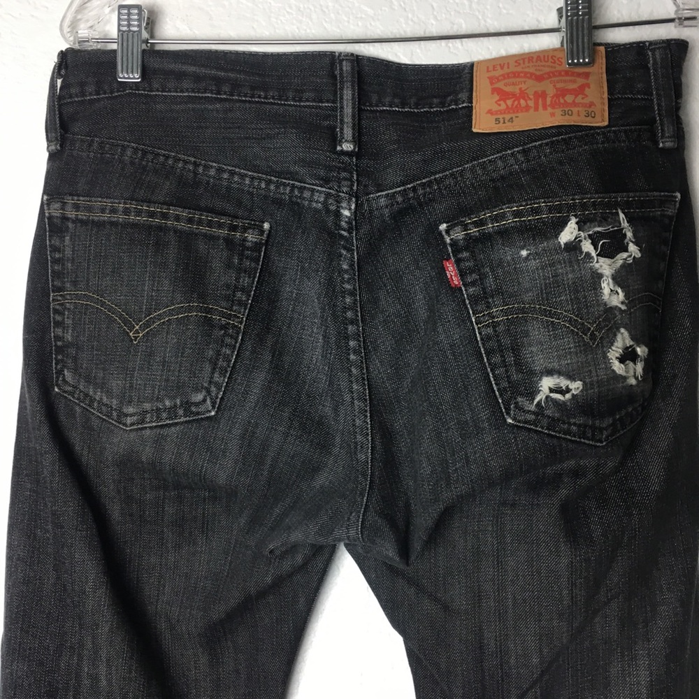 Levis 514 Black Slim Distressed Pocket Denim Jeans Mens 30x30